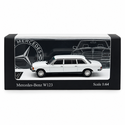 Mercedes-Benz W123 White 1:64 Scale Diecast Model Car | Premium Metal Collectible Classic Luxury Sedan Miniature Replica | Highly Detailed Display Model for Collectors & Enthusiasts