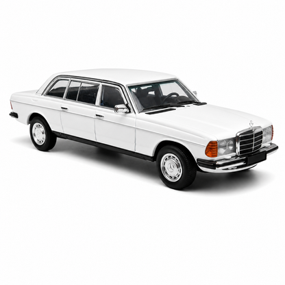 Mercedes-Benz W123 White 1:64 Scale Diecast Model Car | Premium Metal Collectible Classic Luxury Sedan Miniature Replica | Highly Detailed Display Model for Collectors & Enthusiasts