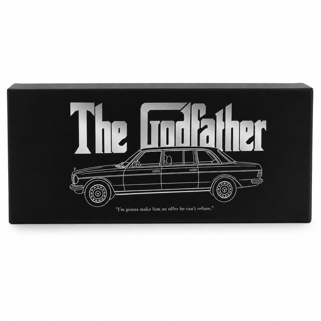 Mercedes-Benz W123 The Godfather 1:64 Scale Diecast Model Car | Premium Black Metal Collectible Classic Luxury Sedan Miniature Replica | Highly Detailed Display Model for Collectors & Movie Memorabilia Enthusiasts