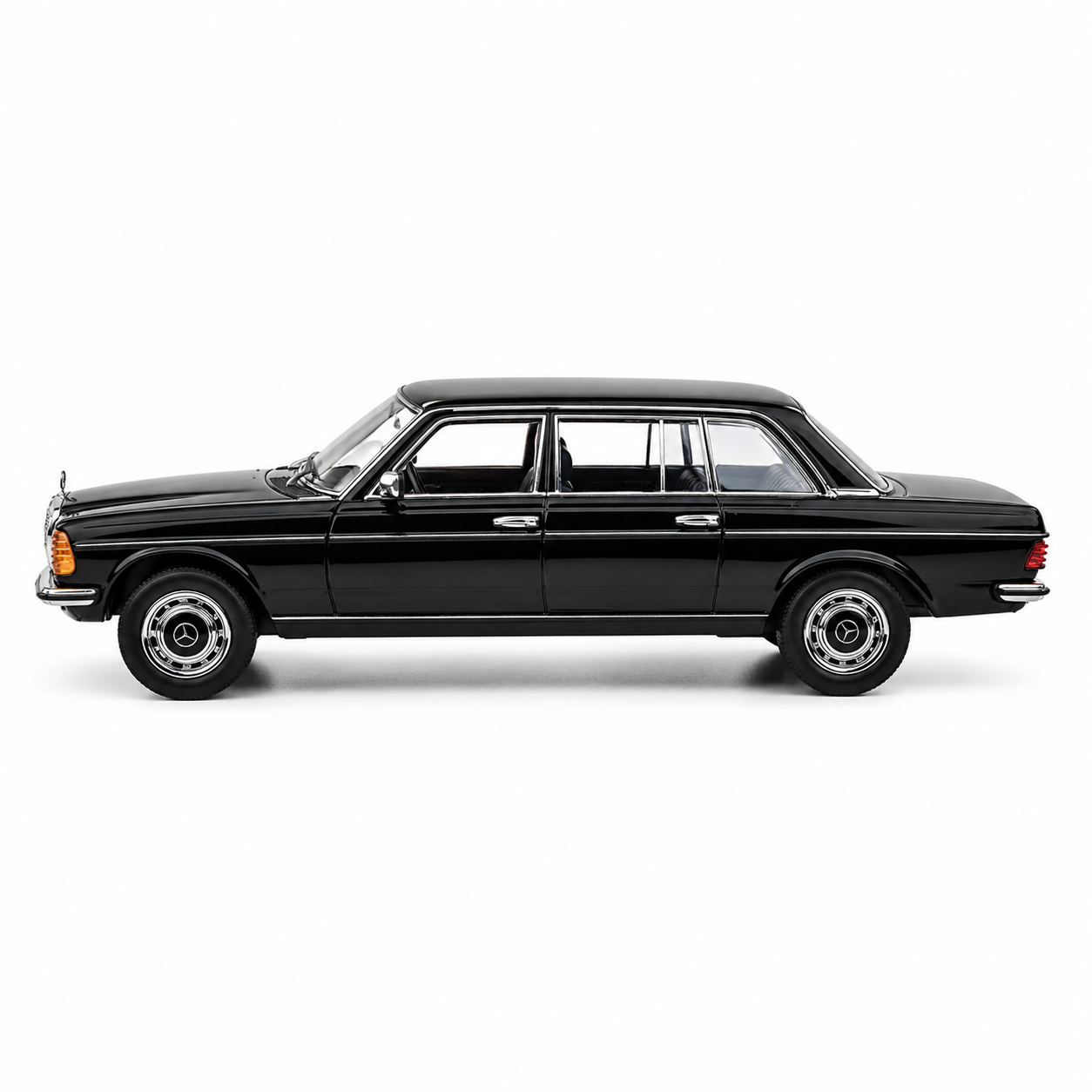 Mercedes-Benz W123 The Godfather 1:64 Scale Diecast Model Car | Premium Black Metal Collectible Classic Luxury Sedan Miniature Replica | Highly Detailed Display Model for Collectors & Movie Memorabilia Enthusiasts