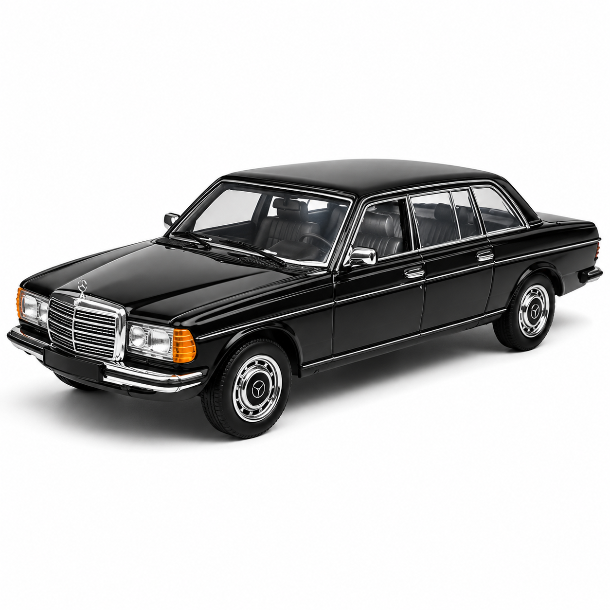 Mercedes-Benz W123 The Godfather 1:64 Scale Diecast Model Car | Premium Black Metal Collectible Classic Luxury Sedan Miniature Replica | Highly Detailed Display Model for Collectors & Movie Memorabilia Enthusiasts