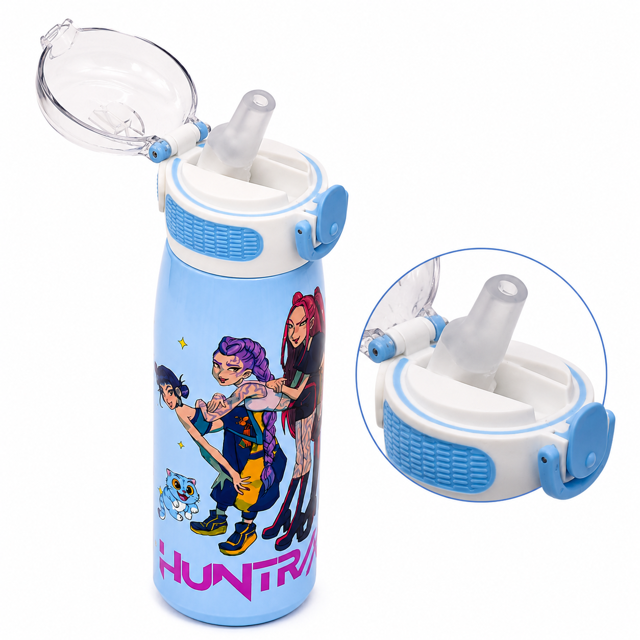 K-Pop Demon Hunters 620ml Vacuum Insulated Stainless Steel Water Bottle with Straw – Blue