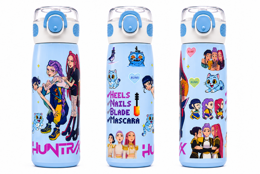K-Pop Demon Hunters 620ml Vacuum Insulated Stainless Steel Water Bottle with Straw – Blue