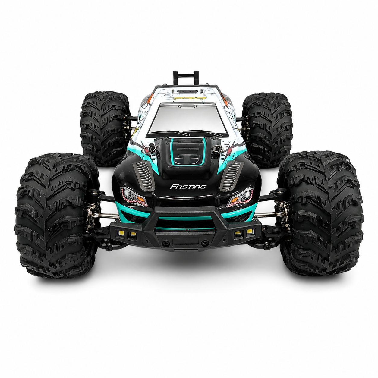 SUCHIYU SWEEP 4WD 2.4GHz RC Off-Road Monster Truck – All-Terrain Four-Wheel Drive High Performance Ready-to-Race Remote Control Car with Large Rugged Tyres & Suspension, Black & Turquoise, 14+