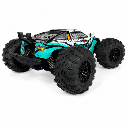 SUCHIYU SWEEP 4WD 2.4GHz RC Off-Road Monster Truck – All-Terrain Four-Wheel Drive High Performance Ready-to-Race Remote Control Car with Large Rugged Tyres & Suspension, Black & Turquoise, 14+