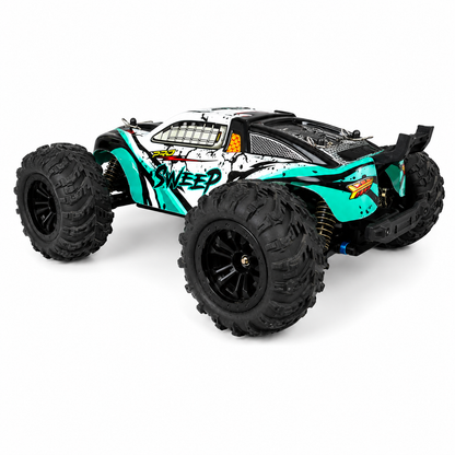 SUCHIYU SWEEP 4WD 2.4GHz RC Off-Road Monster Truck – All-Terrain Four-Wheel Drive High Performance Ready-to-Race Remote Control Car with Large Rugged Tyres & Suspension, Black & Turquoise, 14+