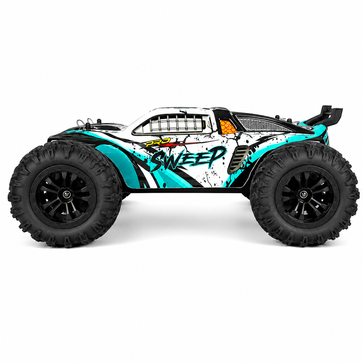 SUCHIYU SWEEP 4WD 2.4GHz RC Off-Road Monster Truck – All-Terrain Four-Wheel Drive High Performance Ready-to-Race Remote Control Car with Large Rugged Tyres & Suspension, Black & Turquoise, 14+