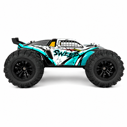 SUCHIYU SWEEP 4WD 2.4GHz RC Off-Road Monster Truck – All-Terrain Four-Wheel Drive High Performance Ready-to-Race Remote Control Car with Large Rugged Tyres & Suspension, Black & Turquoise, 14+