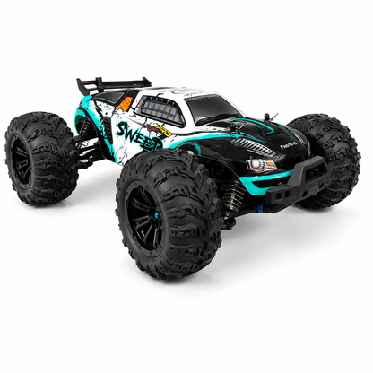 SUCHIYU SWEEP 4WD 2.4GHz RC Off-Road Monster Truck – All-Terrain Four-Wheel Drive High Performance Ready-to-Race Remote Control Car with Large Rugged Tyres & Suspension, Black & Turquoise, 14+