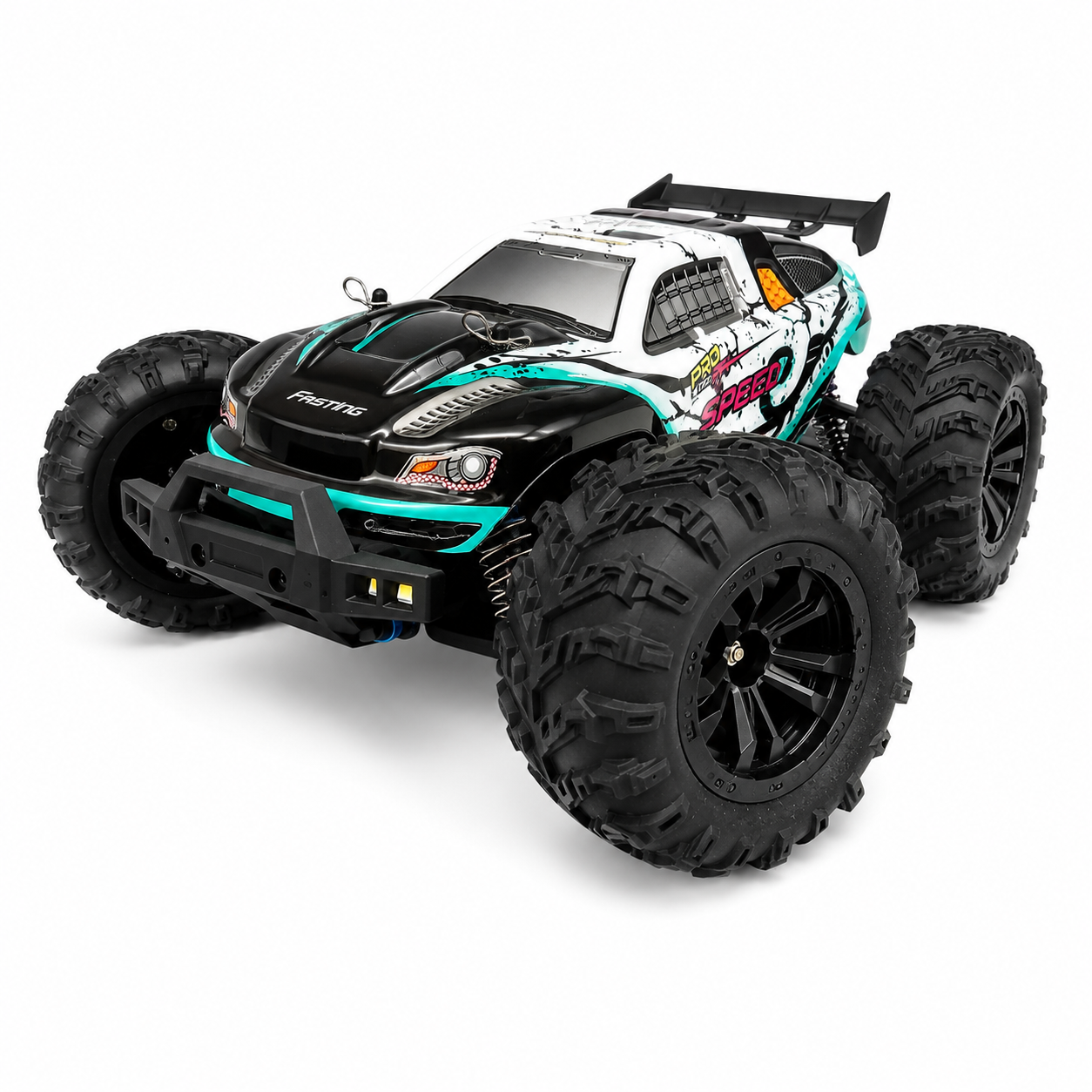 SUCHIYU SWEEP 4WD 2.4GHz RC Off-Road Monster Truck – All-Terrain Four-Wheel Drive High Performance Ready-to-Race Remote Control Car with Large Rugged Tyres & Suspension, Black & Turquoise, 14+
