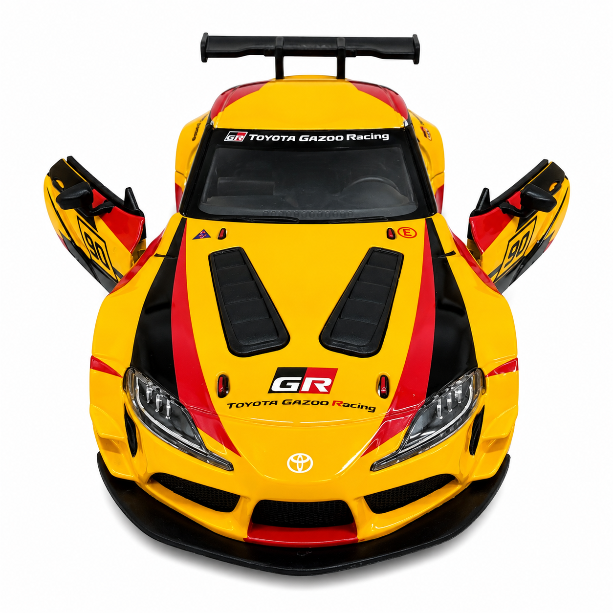 Kinsmart 1:36 Toyota GR Supra Racing Concept Yellow Edition Die-Cast Model Car with Pull Back Action, Openable Doors, #90 Racing Livery & Collectible Sports Car Toy for Kids & Collectors