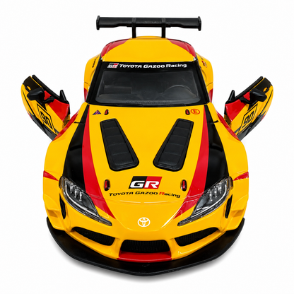 Kinsmart 1:36 Toyota GR Supra Racing Concept Yellow Edition Die-Cast Model Car with Pull Back Action, Openable Doors, #90 Racing Livery & Collectible Sports Car Toy for Kids & Collectors