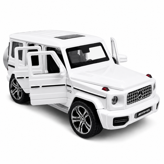 1:32 Scale Die-Cast Metal Mercedes-Benz G63 AMG Model Car – Pull Back Luxury SUV Toy with Openable Doors, Light & Sound Effects, Detailed Interior, Realistic Wheels & Collectible Display Model – White