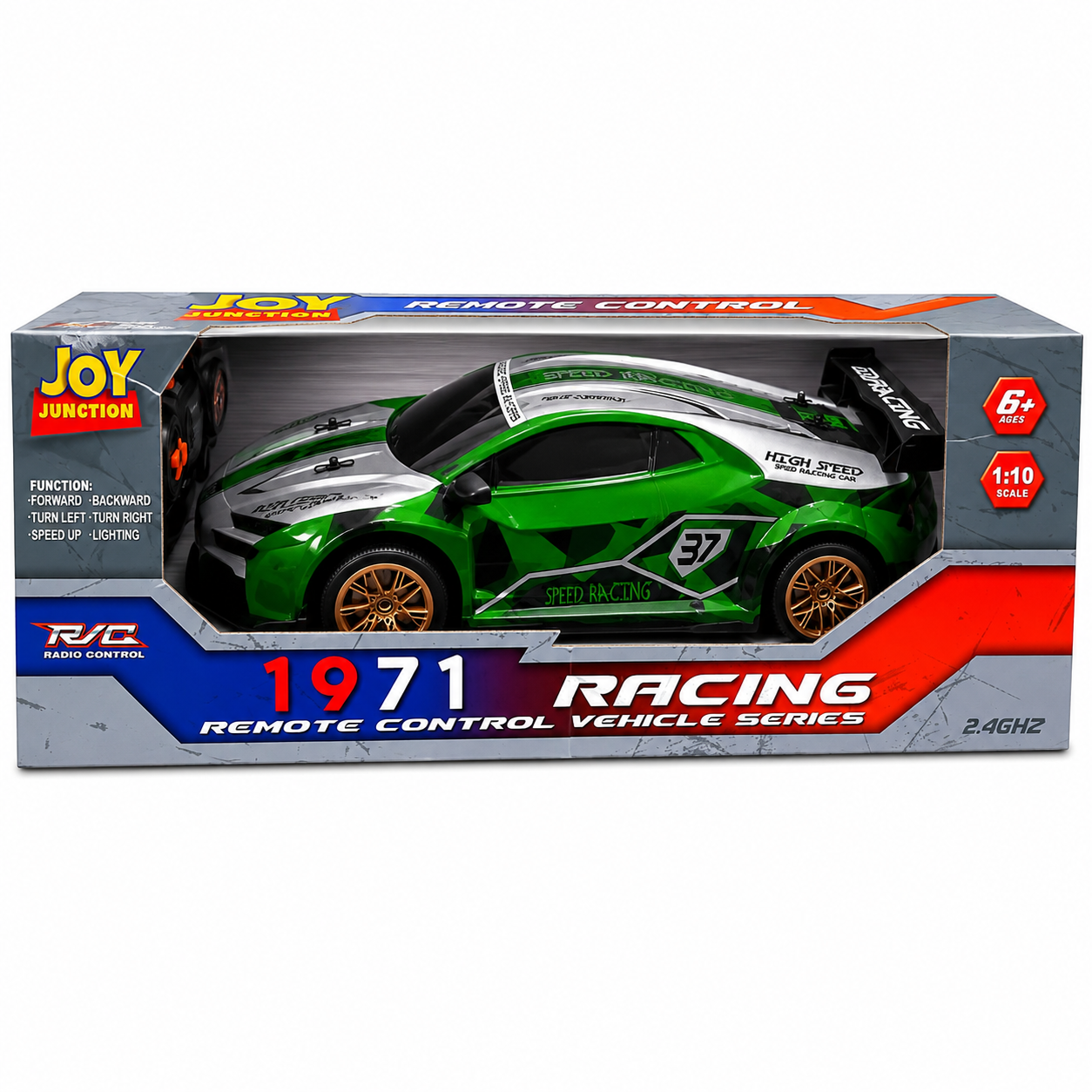 Joy Junction JJ616 1:10 Scale 2.4GHz R/C Racing Car | 25+ KM/H High-Speed Full Function Remote Control Sports Car with Forward, Backward, Left & Right Controls, Speed Up & Lighting for Kids 6+