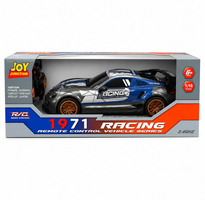 Joy Junction JJ619 1:10 Scale R/C High Speed Racing Car – Grey & Blue, 2.4GHz Full Function Radio Control Vehicle, 25+ KM/H Speed, Forward, Backward, Left & Right Movement with Lighting for Kids