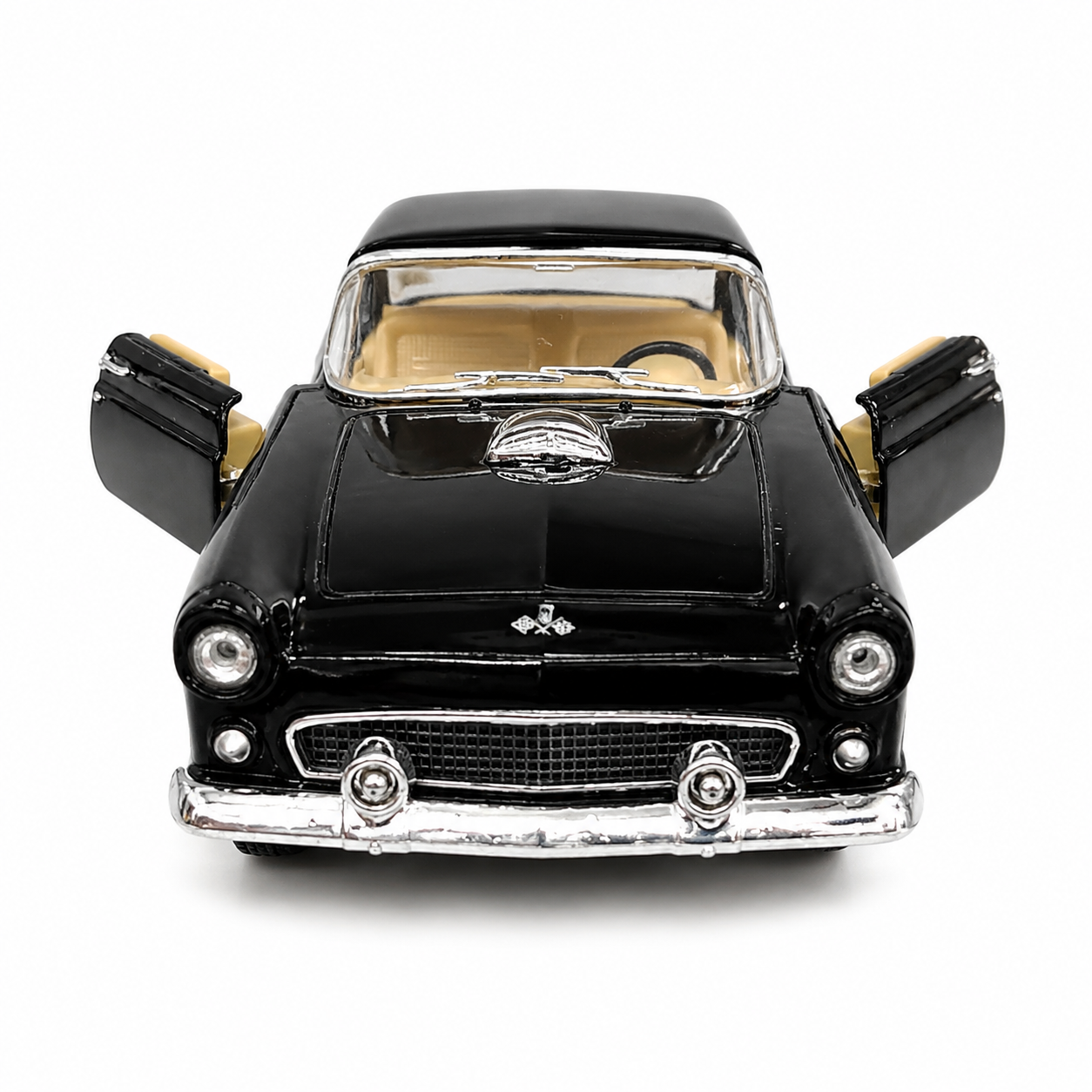 Kinsmart 1:36 1955 Ford Thunderbird Die-Cast Metal Model Car with Openable Doors, Pull-Back Action, Detailed Interior, Chrome-Style Finish & Realistic Classic Car Design – Black Collectible Toy Car