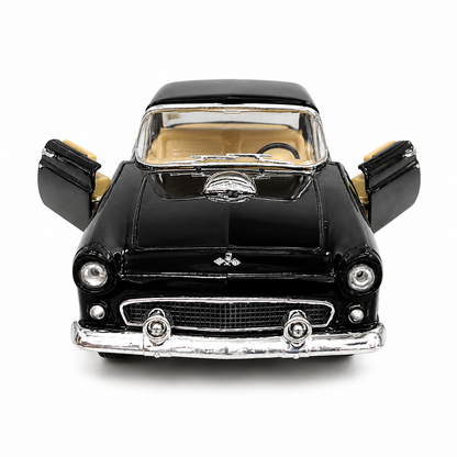 Kinsmart 1:36 1955 Ford Thunderbird Die-Cast Metal Model Car with Openable Doors, Pull-Back Action, Detailed Interior, Chrome-Style Finish & Realistic Classic Car Design – Black Collectible Toy Car