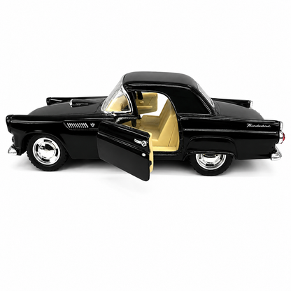 Kinsmart 1:36 1955 Ford Thunderbird Die-Cast Metal Model Car with Openable Doors, Pull-Back Action, Detailed Interior, Chrome-Style Finish & Realistic Classic Car Design – Black Collectible Toy Car