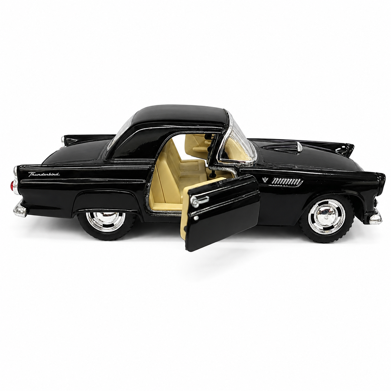 Kinsmart 1:36 1955 Ford Thunderbird Die-Cast Metal Model Car with Openable Doors, Pull-Back Action, Detailed Interior, Chrome-Style Finish & Realistic Classic Car Design – Black Collectible Toy Car