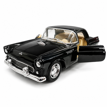 Kinsmart 1:36 1955 Ford Thunderbird Die-Cast Metal Model Car with Openable Doors, Pull-Back Action, Detailed Interior, Chrome-Style Finish & Realistic Classic Car Design – Black Collectible Toy Car