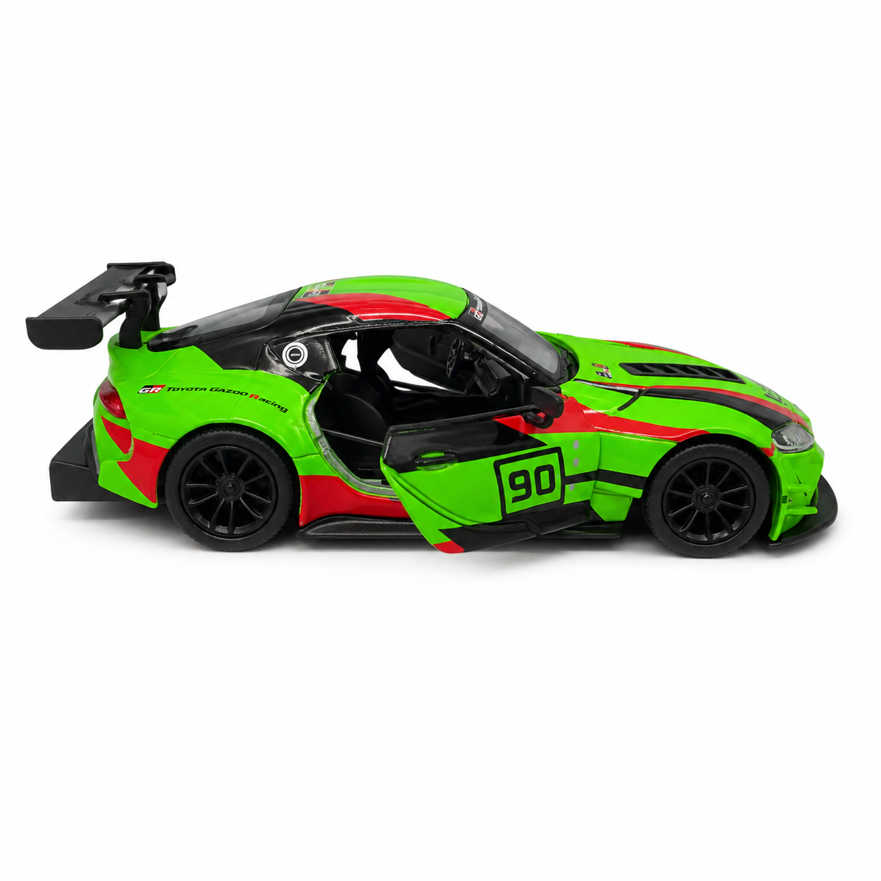 Kinsmart 1:36 Toyota GR Supra Racing Concept Livery Green Edition Die-Cast Metal Model Car with Pull Back Action, Openable Doors, Detailed Racing Graphics & Collectible Sports Car Toy for Kids & Collectors
