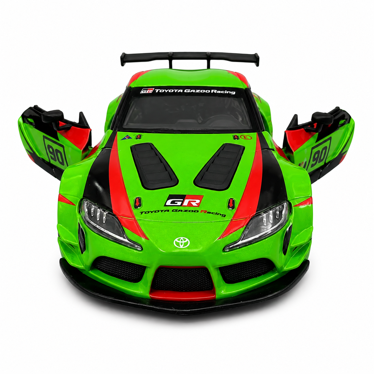 Kinsmart 1:36 Toyota GR Supra Racing Concept Livery Green Edition Die-Cast Metal Model Car with Pull Back Action, Openable Doors, Detailed Racing Graphics & Collectible Sports Car Toy for Kids & Collectors