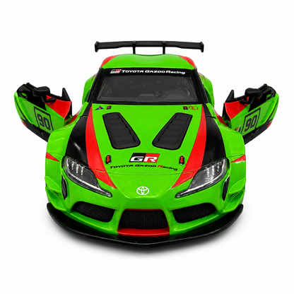 Kinsmart 1:36 Toyota GR Supra Racing Concept Livery Green Edition Die-Cast Metal Model Car with Pull Back Action, Openable Doors, Detailed Racing Graphics & Collectible Sports Car Toy for Kids & Collectors