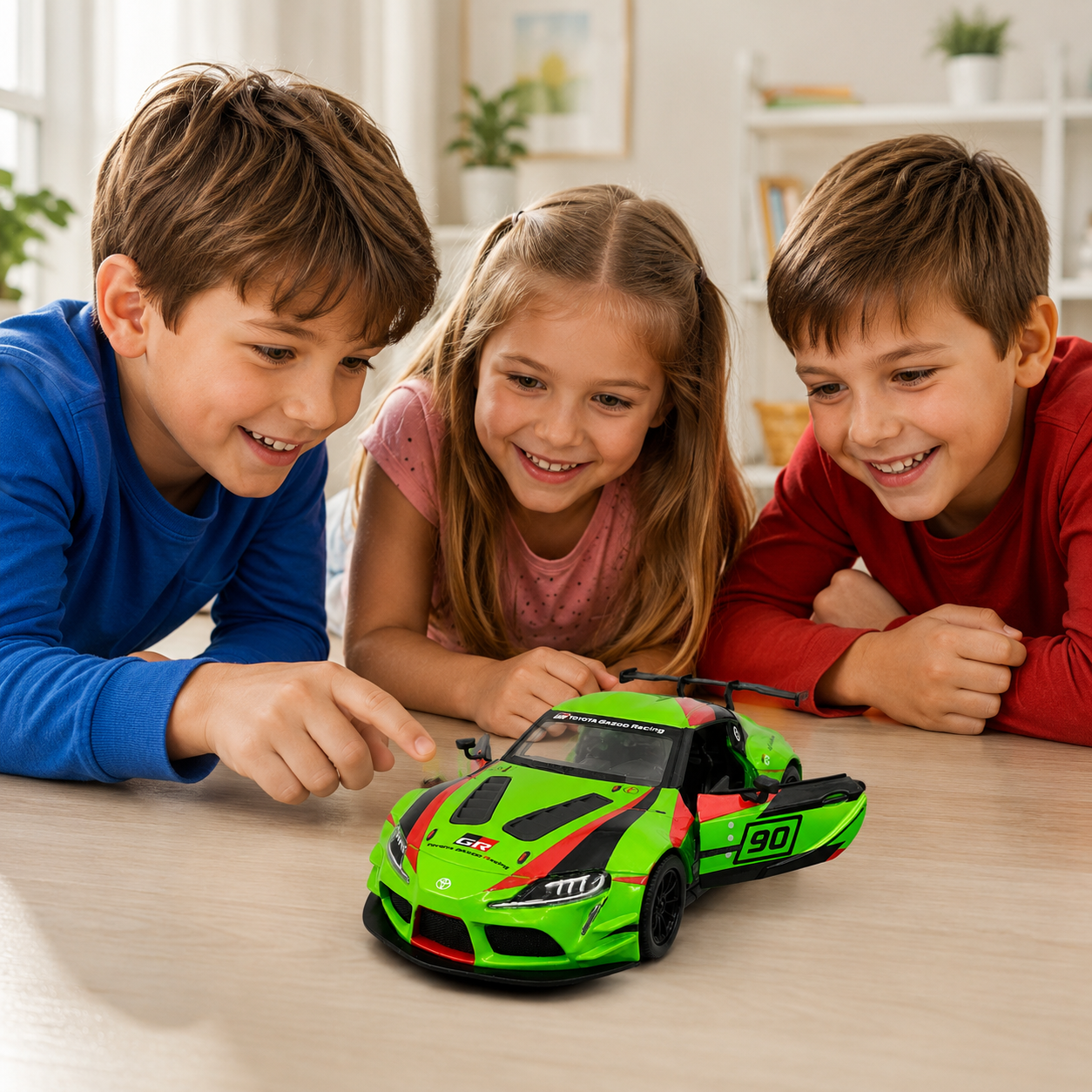 Kinsmart 1:36 Toyota GR Supra Racing Concept Livery Green Edition Die-Cast Metal Model Car with Pull Back Action, Openable Doors, Detailed Racing Graphics & Collectible Sports Car Toy for Kids & Collectors