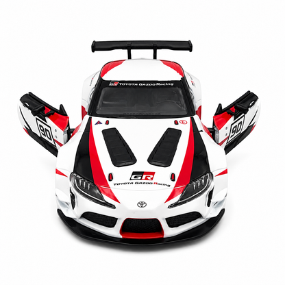 Kinsmart 1:36 Toyota GR Supra Racing Concept Livery White Edition Die-Cast Metal Model Car with Pull Back Action, Openable Doors, #90 Racing Graphics & Collectible Sports Car Toy for Kids & Collectors