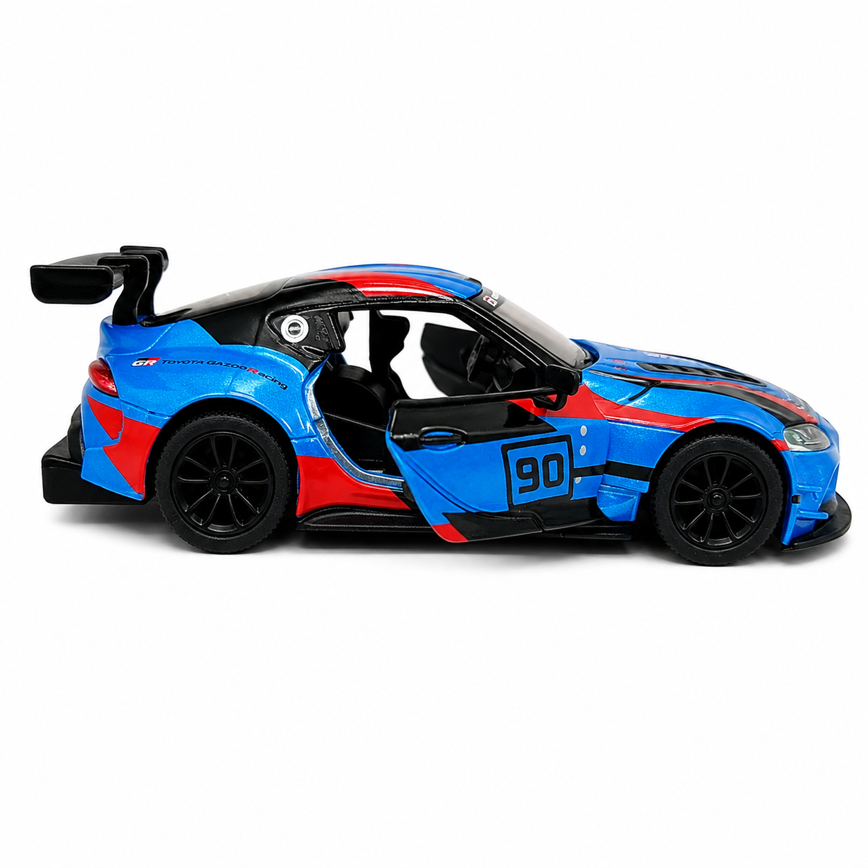 Kinsmart 1:36 Toyota GR Supra Racing Concept Blue Edition Die-Cast Model Car with Pull Back Action, Openable Doors, #90 Racing Livery & Collectible Sports Car Toy for Kids & Collectors