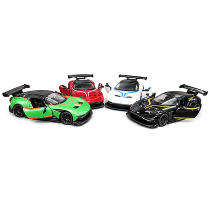 Kinsmart 1:38 Aston Martin Vulcan Die-Cast Model Car with Pull Back Action, Openable Doors, Detailed Interior, Racing Rear Wing, Realistic Supercar Collectible Toy for Kids & Car Collectors