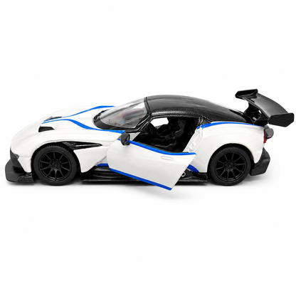 Kinsmart 1:38 Aston Martin Vulcan Die-Cast Model Car with Pull Back Action, Openable Doors, Detailed Interior, Racing Rear Wing, Realistic Supercar Collectible Toy for Kids & Car Collectors