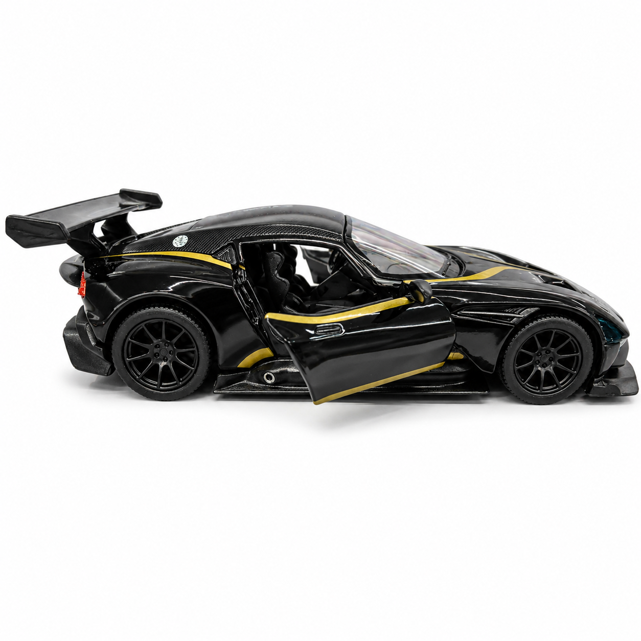 Kinsmart 1:38 Aston Martin Vulcan Die-Cast Model Car with Pull Back Action, Openable Doors, Detailed Interior, Racing Rear Wing, Realistic Supercar Collectible Toy for Kids & Car Collectors