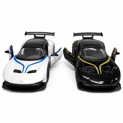 Kinsmart 1:38 Aston Martin Vulcan Die-Cast Model Car with Pull Back Action, Openable Doors, Detailed Interior, Racing Rear Wing, Realistic Supercar Collectible Toy for Kids & Car Collectors