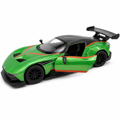 Kinsmart 1:38 Aston Martin Vulcan Die-Cast Model Car with Pull Back Action, Openable Doors, Detailed Interior, Racing Rear Wing, Realistic Supercar Collectible Toy for Kids & Car Collectors