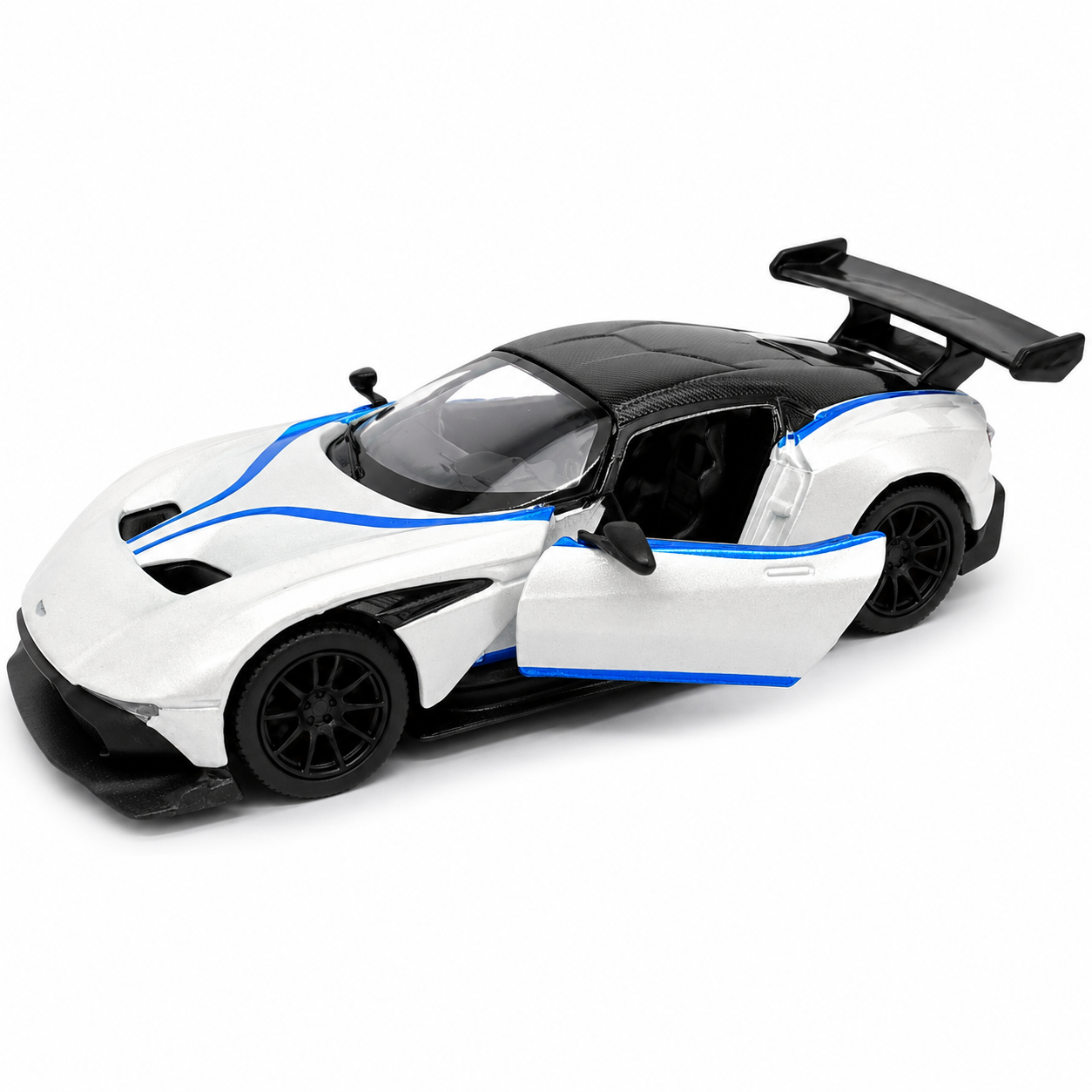 Kinsmart 1:38 Aston Martin Vulcan Die-Cast Model Car with Pull Back Action, Openable Doors, Detailed Interior, Racing Rear Wing, Realistic Supercar Collectible Toy for Kids & Car Collectors