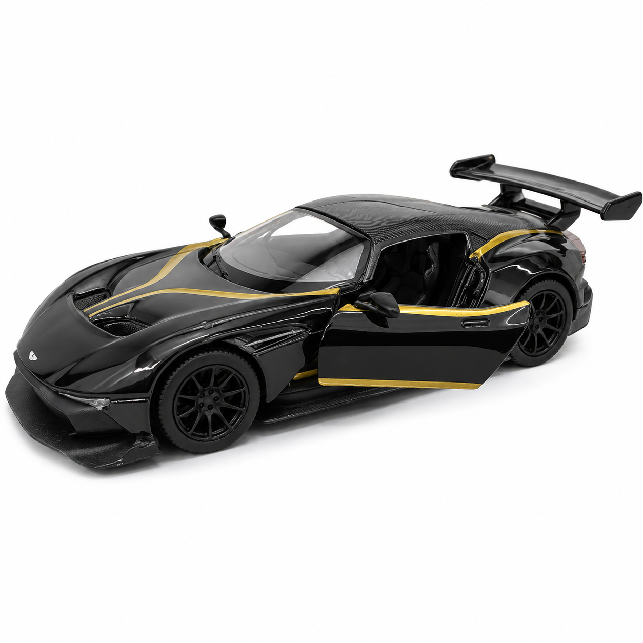 Kinsmart 1:38 Aston Martin Vulcan Die-Cast Model Car with Pull Back Action, Openable Doors, Detailed Interior, Racing Rear Wing, Realistic Supercar Collectible Toy for Kids & Car Collectors