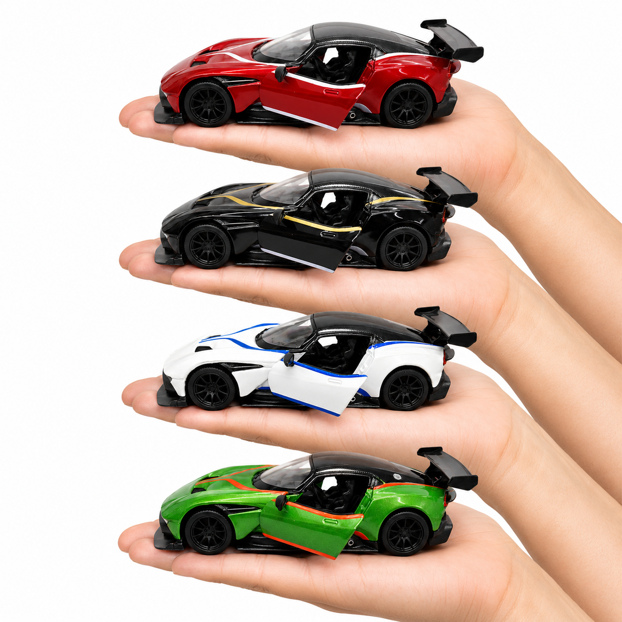 Kinsmart 1:38 Aston Martin Vulcan Die-Cast Model Car with Pull Back Action, Openable Doors, Detailed Interior, Racing Rear Wing, Realistic Supercar Collectible Toy for Kids & Car Collectors