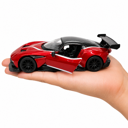 Kinsmart 1:38 Aston Martin Vulcan Die-Cast Model Car with Pull Back Action, Openable Doors, Detailed Interior, Racing Rear Wing, Realistic Supercar Collectible Toy for Kids & Car Collectors