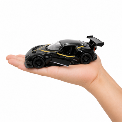 Kinsmart 1:38 Aston Martin Vulcan Die-Cast Model Car with Pull Back Action, Openable Doors, Detailed Interior, Racing Rear Wing, Realistic Supercar Collectible Toy for Kids & Car Collectors