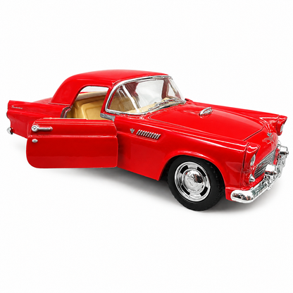 Kinsmart 1:36 1955 Ford Thunderbird Die-Cast Metal Model Car with Openable Doors, Pull-Back Action, Detailed Interior, Chrome-Style Accents & Rubber-Style Tyres – Red Collectible Car