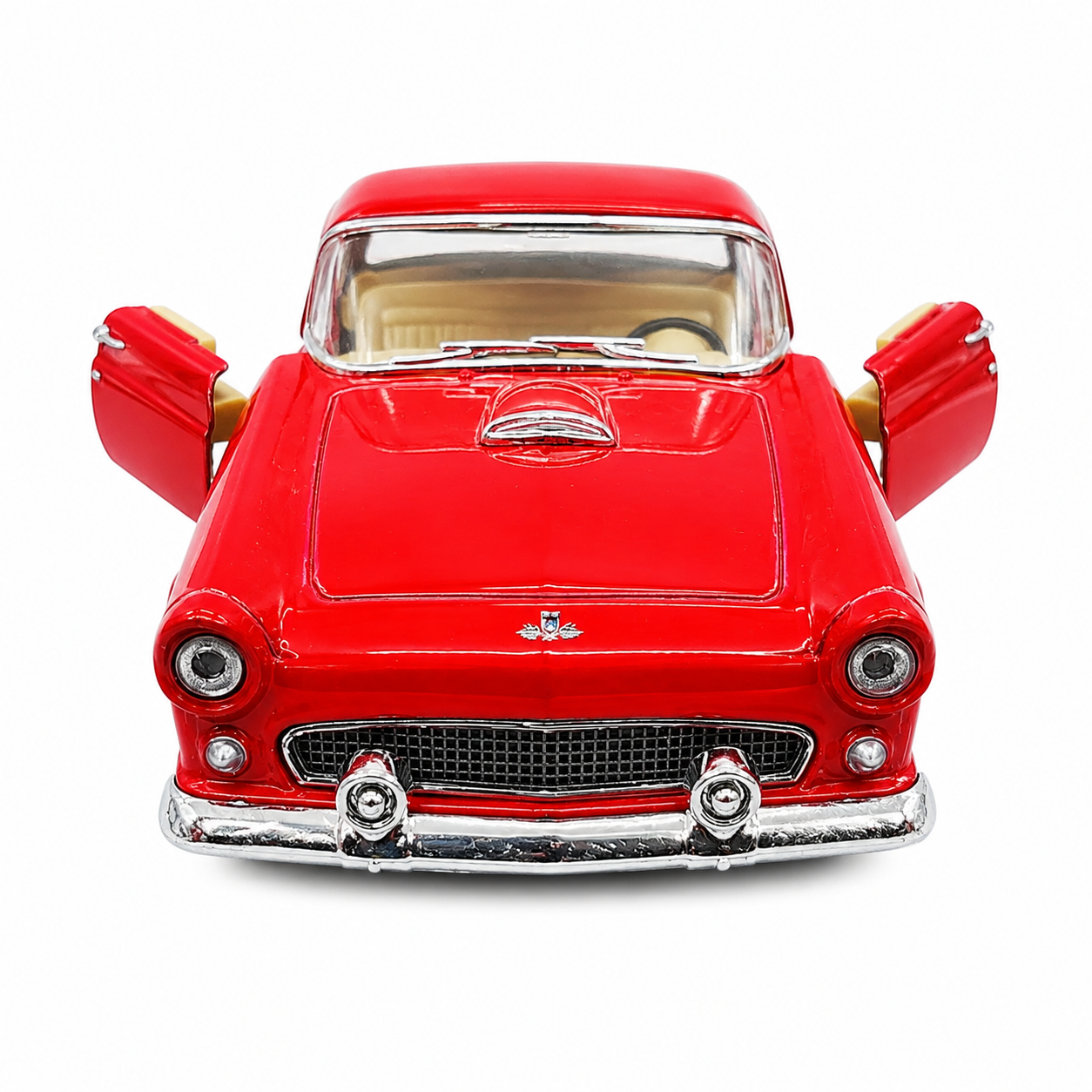 Kinsmart 1:36 1955 Ford Thunderbird Die-Cast Metal Model Car with Openable Doors, Pull-Back Action, Detailed Interior, Chrome-Style Accents & Rubber-Style Tyres – Red Collectible Car