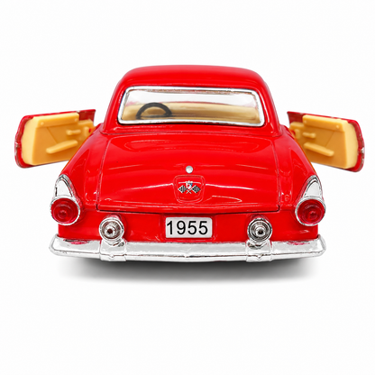 Kinsmart 1:36 1955 Ford Thunderbird Die-Cast Metal Model Car with Openable Doors, Pull-Back Action, Detailed Interior, Chrome-Style Accents & Rubber-Style Tyres – Red Collectible Car