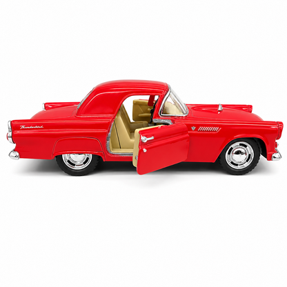Kinsmart 1:36 1955 Ford Thunderbird Die-Cast Metal Model Car with Openable Doors, Pull-Back Action, Detailed Interior, Chrome-Style Accents & Rubber-Style Tyres – Red Collectible Car