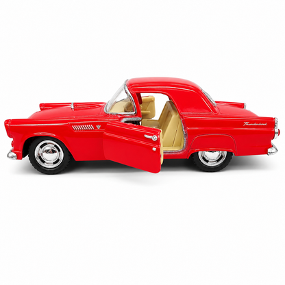 Kinsmart 1:36 1955 Ford Thunderbird Die-Cast Metal Model Car with Openable Doors, Pull-Back Action, Detailed Interior, Chrome-Style Accents & Rubber-Style Tyres – Red Collectible Car