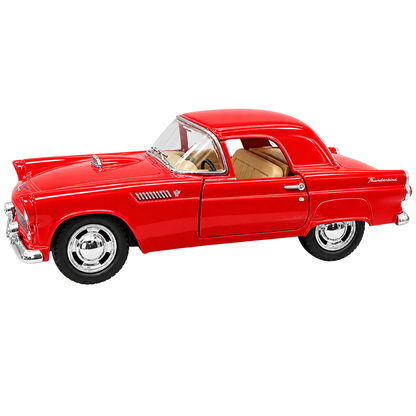 Kinsmart 1:36 1955 Ford Thunderbird Die-Cast Metal Model Car with Openable Doors, Pull-Back Action, Detailed Interior, Chrome-Style Accents & Rubber-Style Tyres – Red Collectible Car