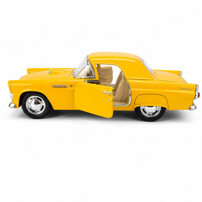 Kinsmart 1:36 1955 Ford Thunderbird Die-Cast Metal Model Car with Openable Doors, Pull-Back Action, Detailed Interior, Chrome-Style Accents & Rubber-Style Tyres – Yellow Collectible Car