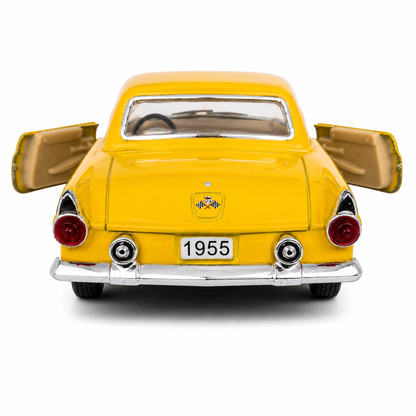 Kinsmart 1:36 1955 Ford Thunderbird Die-Cast Metal Model Car with Openable Doors, Pull-Back Action, Detailed Interior, Chrome-Style Accents & Rubber-Style Tyres – Yellow Collectible Car