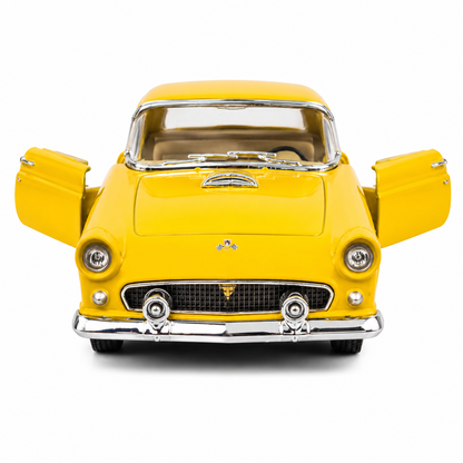 Kinsmart 1:36 1955 Ford Thunderbird Die-Cast Metal Model Car with Openable Doors, Pull-Back Action, Detailed Interior, Chrome-Style Accents & Rubber-Style Tyres – Yellow Collectible Car