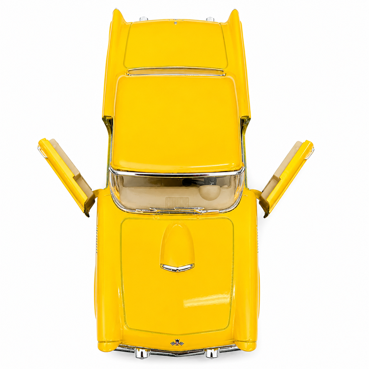 Kinsmart 1:36 1955 Ford Thunderbird Die-Cast Metal Model Car with Openable Doors, Pull-Back Action, Detailed Interior, Chrome-Style Accents & Rubber-Style Tyres – Yellow Collectible Car